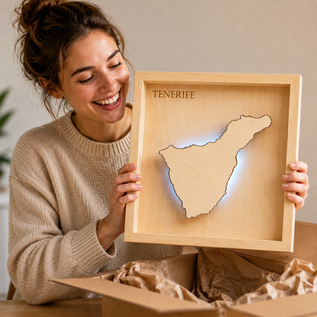 TENERIFE  -  LED LIGHT WOODEN WALL MAP - Version S