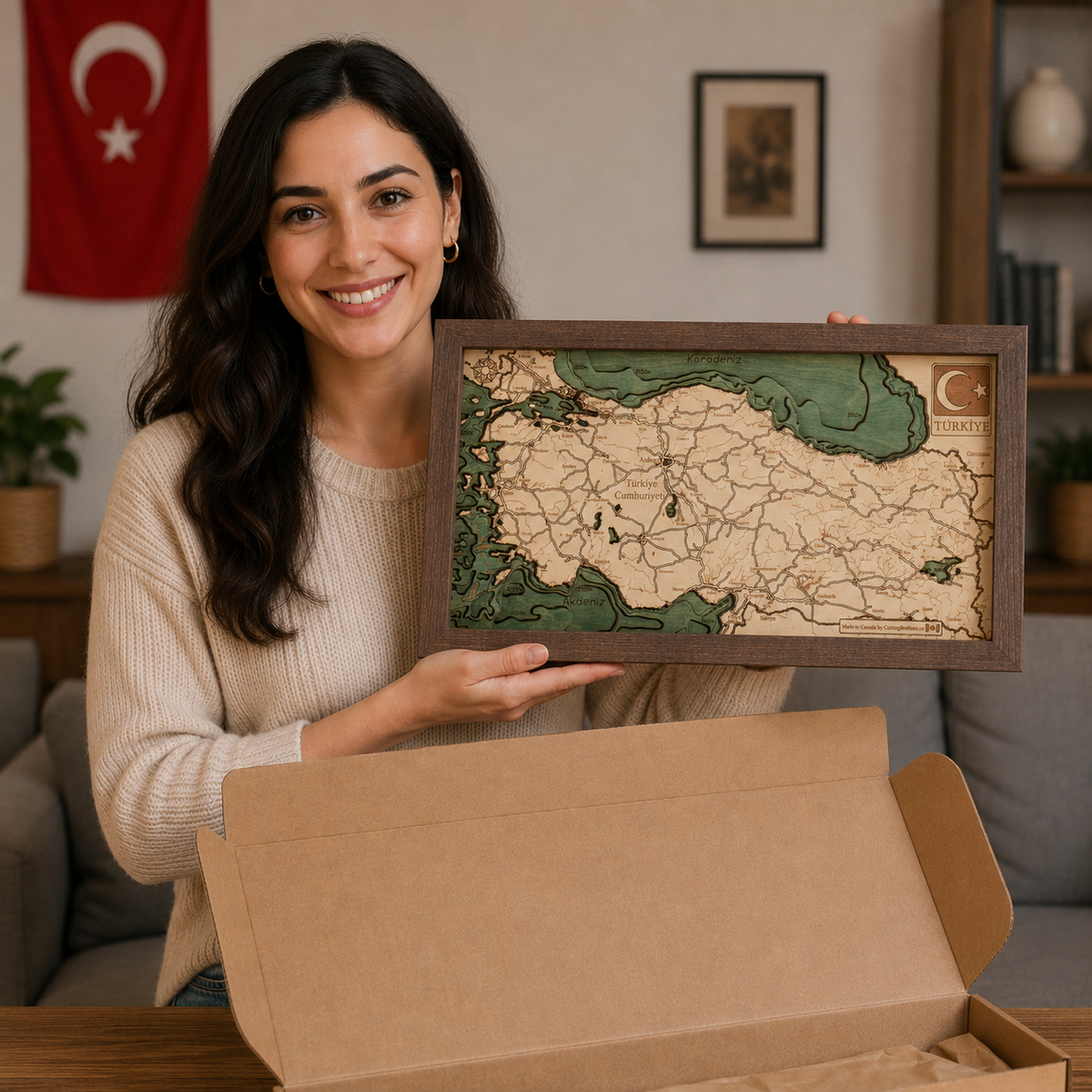 TÜRKIYE 3D WOODEN WALL MAP - Version S
