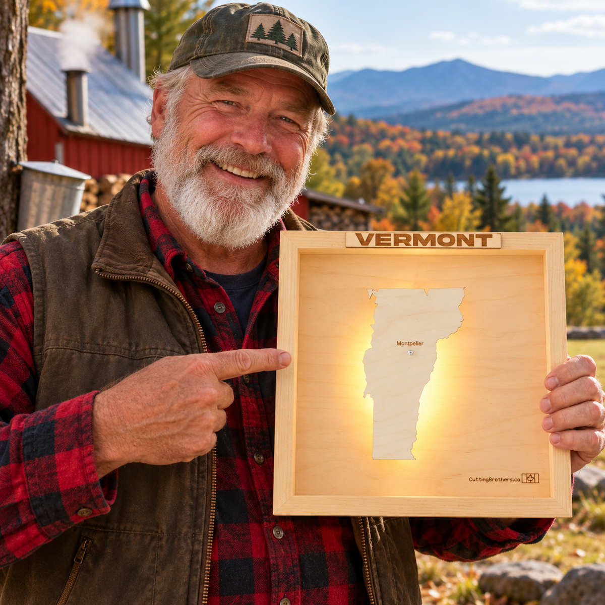 VERMONT LED LIGHT WOODEN WALL MAP - Version S
