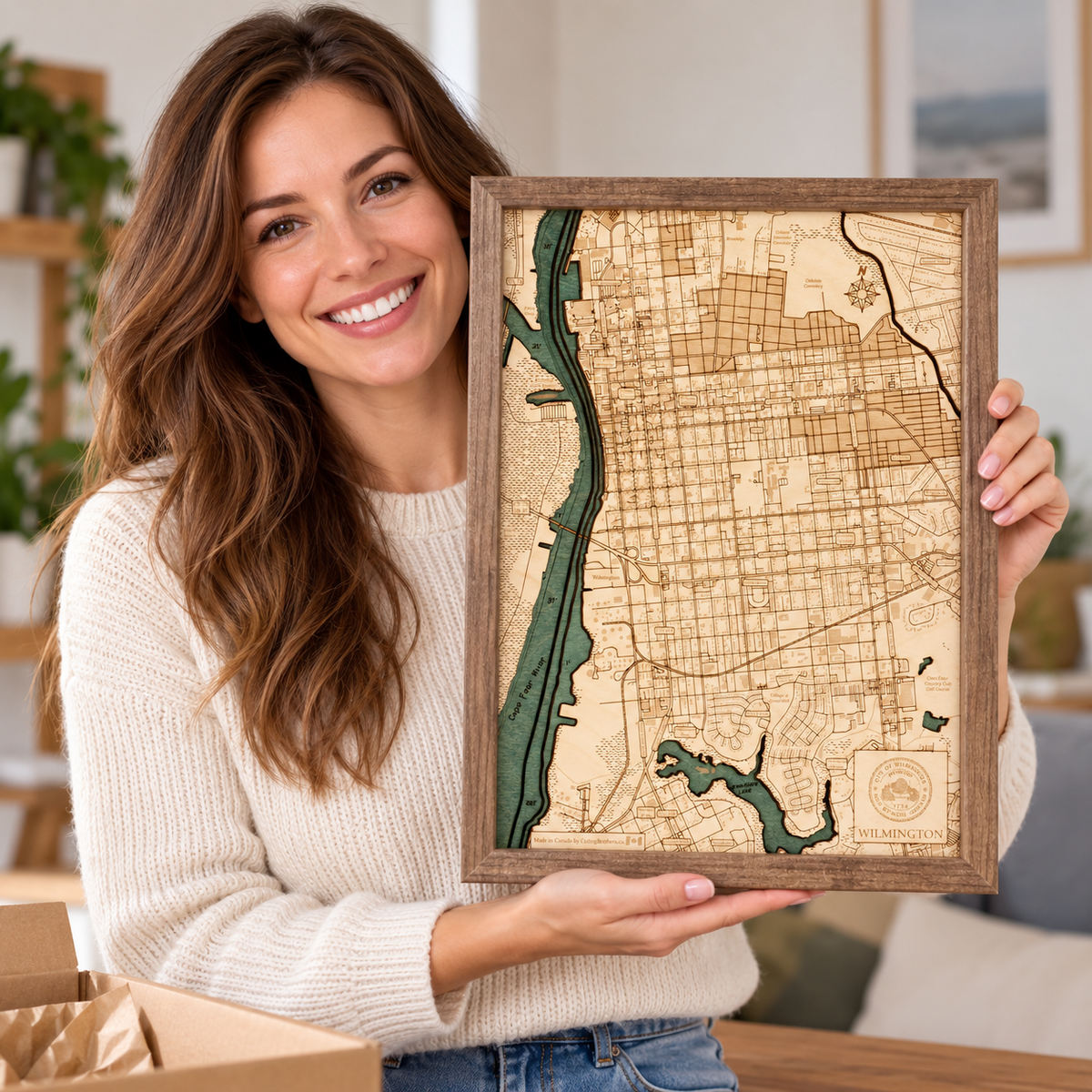 WILMINGTON 3D WOODEN WALL MAP - Version S