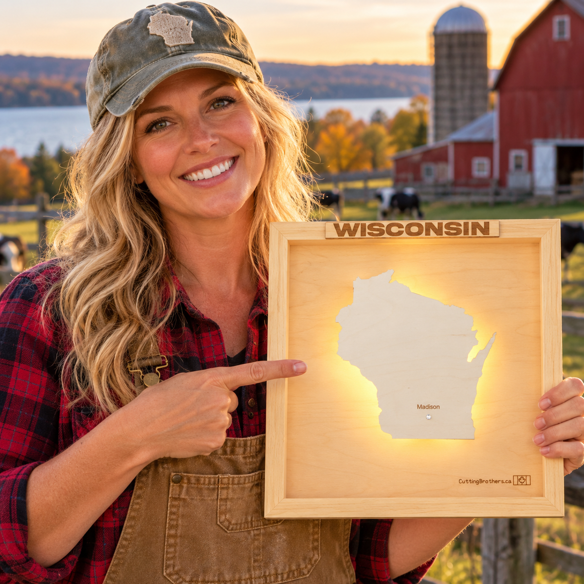 WISCONSIN LED LIGHT 3D WOODEN WALL MAP - Version S
